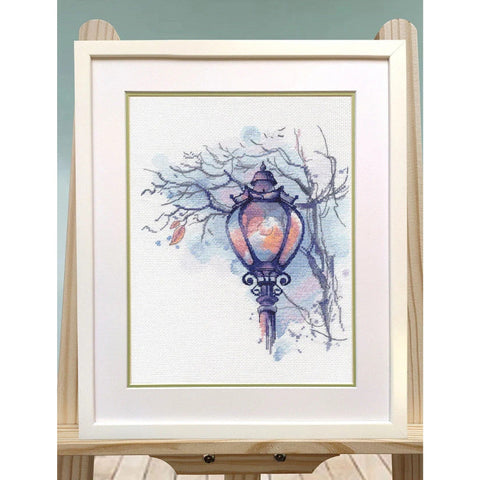 Cross Stitch Kit with Autumn Lantern Motif, Cotton Threads, Fabric, Needle and Pattern by Oven