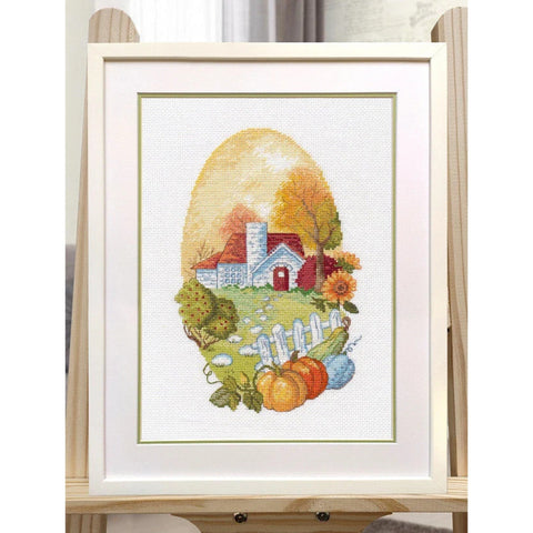 Autumn Cross Stitch Kit with Warm-Tone Design, Oven Embroidery Set for Beginners and Advanced Crafters, Home Decor Project