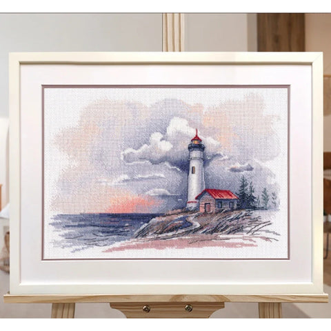 Lighthouse Cross Stitch Kit – Coastal Scene, Fabric, Threads, Needle, Chart and Instructions by Oven