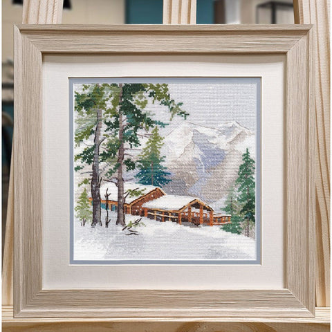 Mountain Landscape Cross Stitch Kit for Beginners, Oven Aida Canvas, Cotton Threads, Needle, Pattern and Instructions, Embroidery Hobby Set