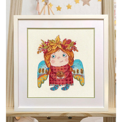 Autumn Angel Counted Cross Stitch Kit, Oven, Embroidery Canvas, Cotton Threads, Needle, Pattern and Instructions, Earthy Tones