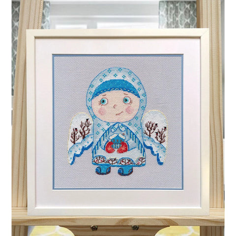 Winter Angel Cross Stitch Kit with Canvas, Threads, Needle, Pattern and Instructions, Oven DIY Home Decor Craft Set