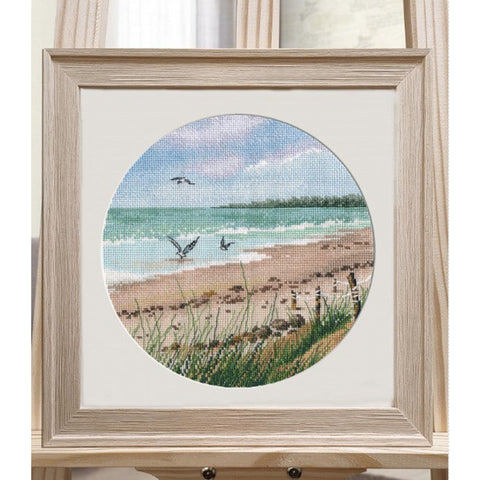 Counted Cross Stitch Kit Sea Breeze Seascape, Blue and Beige Tones, Cotton Canvas and Threads, Oven DIY Wall Art Set