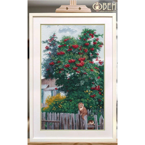 Cross Stitch Kit with Rowan Berry Design, Aida Canvas, Cotton Threads, Autumn Wall Decor, Oven