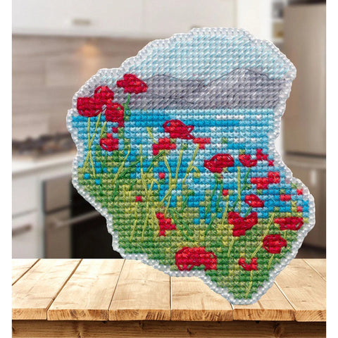 Mini Landscape Cross Stitch Kit, Oven, Small Decoration, Natural Earthy Colors, Beginner-Friendly