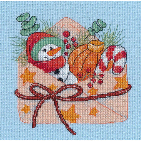 Christmas Cross Stitch Kit, New Year Envelope Design, Aida Fabric, Cotton Threads, Needle, Pattern and Instructions, Multicolor by Oven