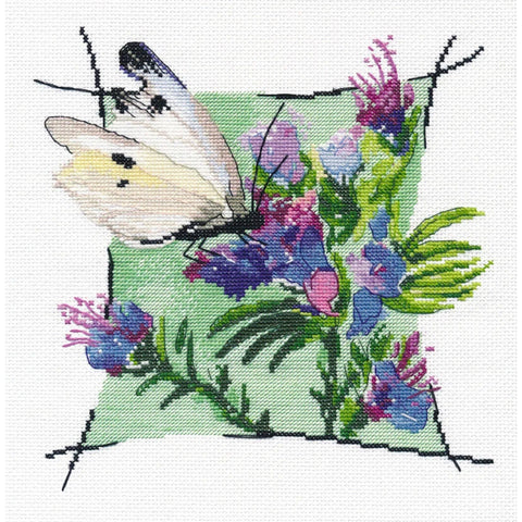 Butterfly Cross Stitch Kit with Cotton Aida Fabric, Threads, Needle and Instructions by Oven