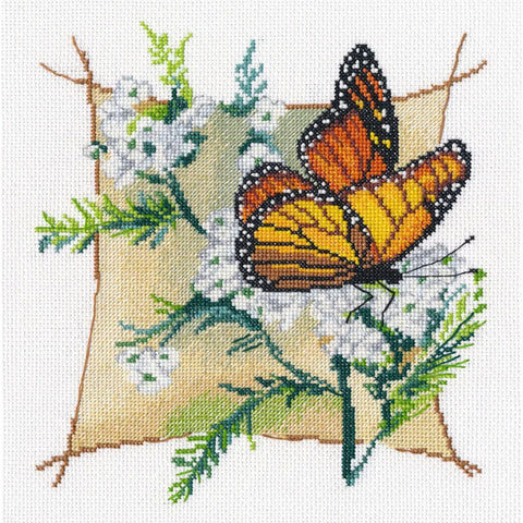 Butterfly Cross Stitch Kit, Multicolor Embroidery Set, 18×20 cm, Canvas, Cotton Threads, Needle, Chart and Instructions by Oven