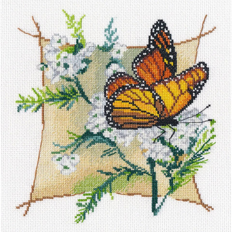 Butterfly Cross Stitch Kit, Multicolor Embroidery Set, 18×20 cm, Canvas, Cotton Threads, Needle, Chart and Instructions by Oven
