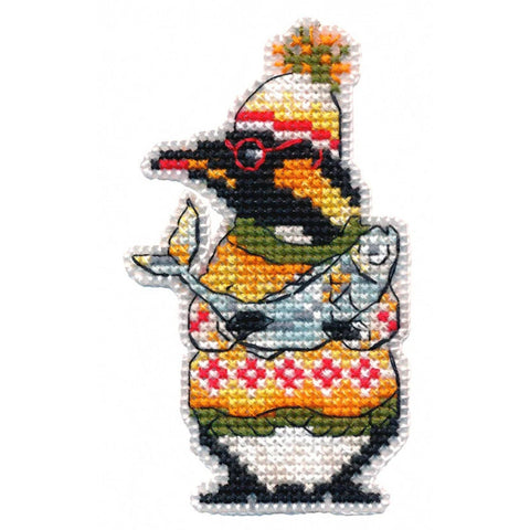 Penguin Mini Cross Stitch Kit, Oven, Small Embroidery Set with Materials, Pattern and Instructions