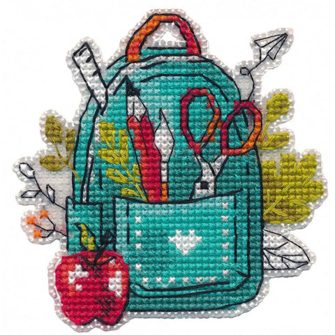 Backpack Motif Mini Cross Stitch Kit, Oven, Aida Cotton, 8.4 x 8.7 cm, Multicolor, Beginner-Friendly