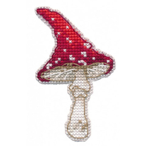 Fly Agaric Mushroom Mini Cross Stitch Kit, Oven, 5.1 × 8.5 cm, Red, White and Green Embroidery Set