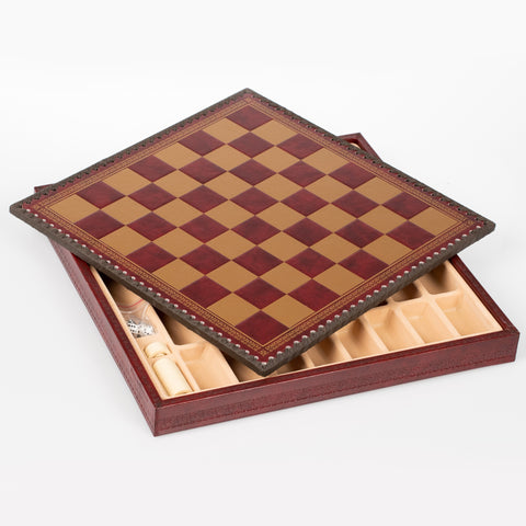 SAMURAI: Handpainted Chess Set with Leatherette Chessboard + Box + CHECKER SET