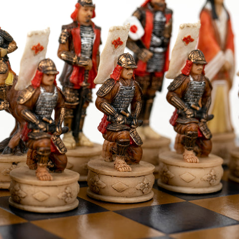 SAMURAI: Handpainted Chess Set with Leatherlike Chess Board