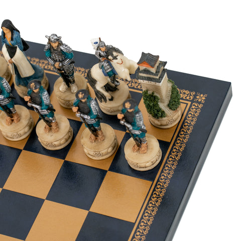 SAMURAI: Handpainted Chess Set with Leatherlike Chess Board