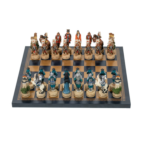 SAMURAI: Handpainted Chess Set with Leatherlike Chess Board