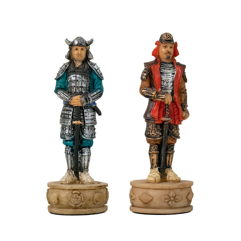 SAMURAI: Handpainted Chess Set with Leatherlike Chess Board