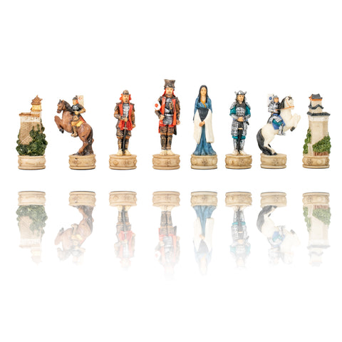 SAMURAI: Handpainted Chess Set with Leatherlike Chess Board