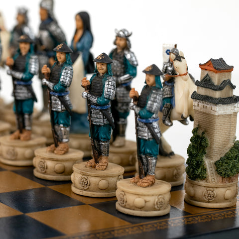 SAMURAI: Handpainted Chess Set with Leatherlike Chess Board