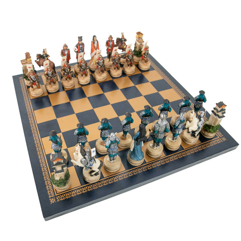 SAMURAI: Handpainted Chess Set with Leatherlike Chess Board