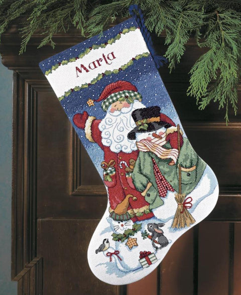 Santa & Snowman Christmas Stocking - Cross Stitch Kit by DIMENSIONS