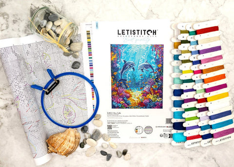 Cross Stitch Kit Sea Life Embroidery, 26 x 32 cm, LetiStitch, Zweigart Aida 16ct, Luca-S Cotton Threads, Intermediate Difficulty
