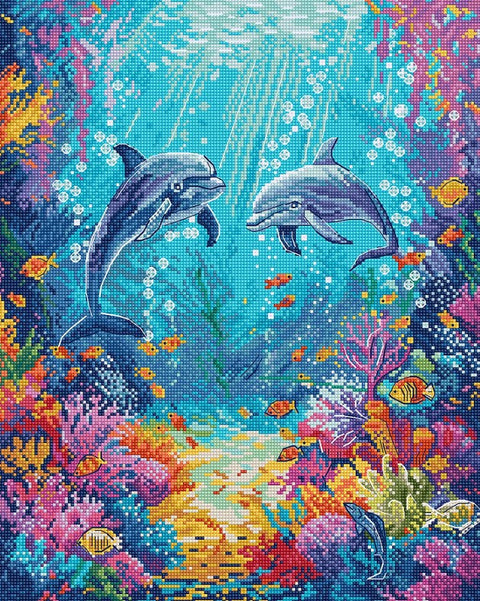 Cross Stitch Kit Sea Life Embroidery, 26 x 32 cm, LetiStitch, Zweigart Aida 16ct, Luca-S Cotton Threads, Intermediate Difficulty