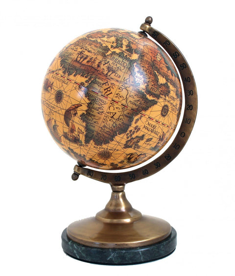 Vintage World Globe with Marble Base, Old World Map, 24cm Desk, Made in Italy