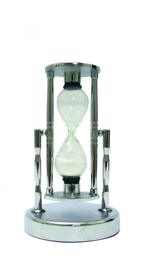 Silver 3-Minute Hourglass Sand Timer, Aluminum, Desk Decor, Made in Italy