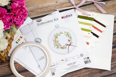 Luca-S Spring Flowers Cross Stitch Kit with Hoop, Aida 16, 10x10cm