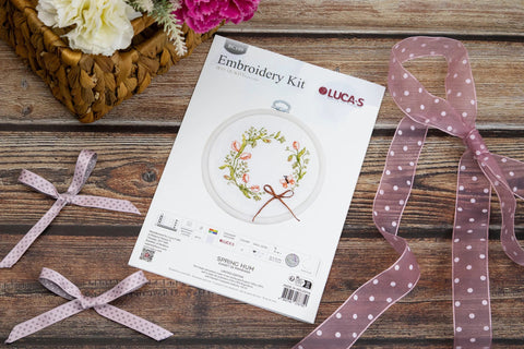 Luca-S Spring Flowers Cross Stitch Kit with Hoop, Aida 16, 10x10cm