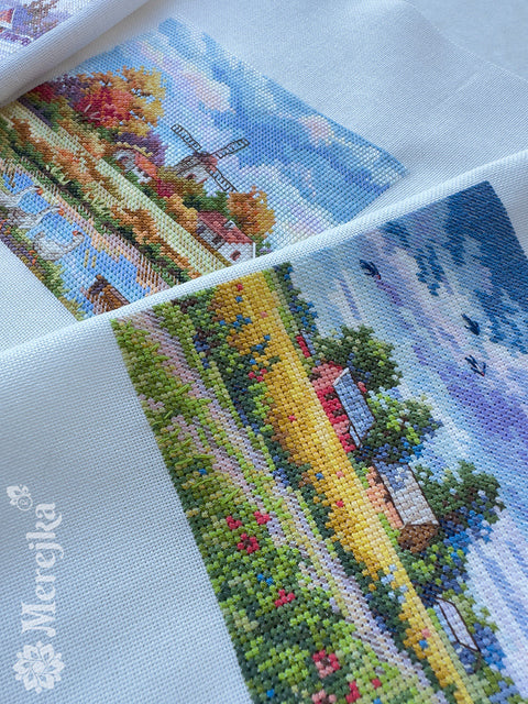 Cross Stitch Kit with Summer Motif, Merejka, 11.5 × 11.5 cm Finished Design, Beginner-Friendly Embroidery Project