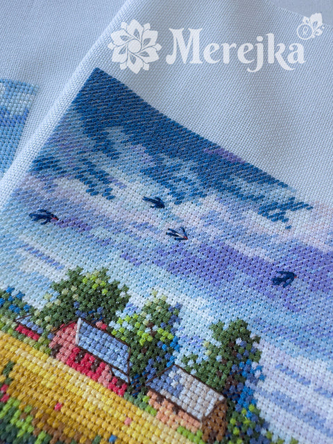 Cross Stitch Kit with Summer Motif, Merejka, 11.5 × 11.5 cm Finished Design, Beginner-Friendly Embroidery Project