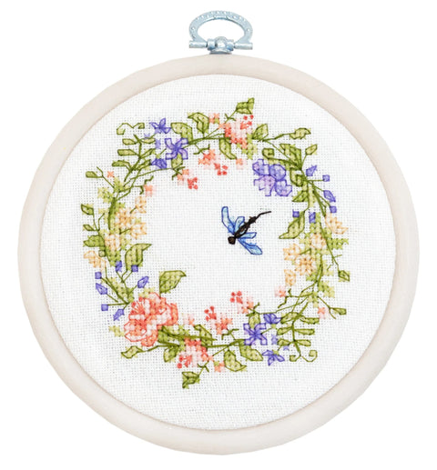 Luca-S Spring Floral Cross Stitch Kit w/ Hoop, Zweigart Aida 16, 11x10cm