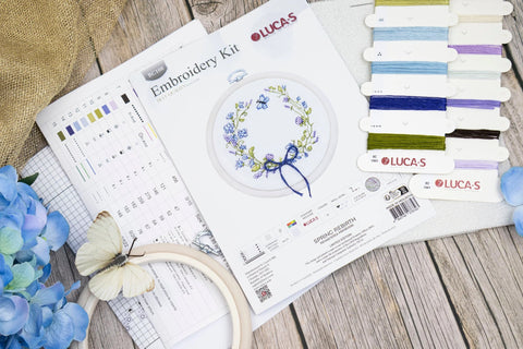 Luca-S Spring Flower Cross Stitch Kit w/ Hoop & Aida 16, 11x10cm, 15 Colors