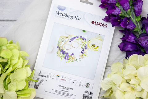 Luca-S Royal Heart Wedding Cross Stitch Kit 11x11cm Zweigart 28ct Fabric