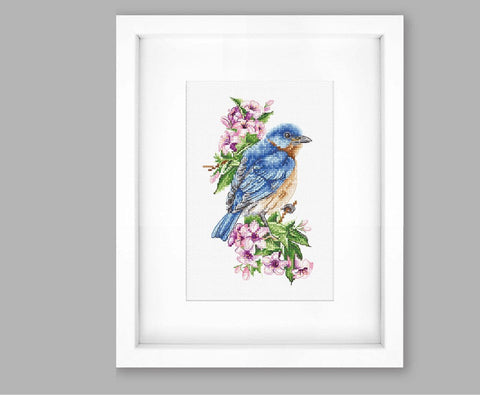 Luca-S Blue Bird on Branch Cross Stitch Kit with Aida Fabric & Threads