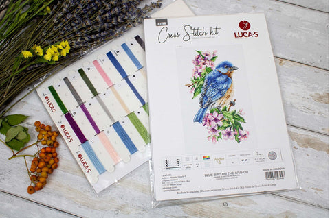 Luca-S Blue Bird on Branch Cross Stitch Kit with Aida Fabric & Threads