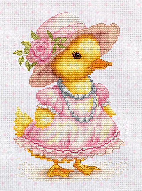 Luca-S Cross Stitch Kit Playful Duckling 12x18 cm, Fabric Threads Needle Chart