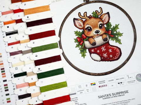 Luca-S Santa’s Surprise Christmas Cross Stitch Kit with Hoop, 13.5x15cm