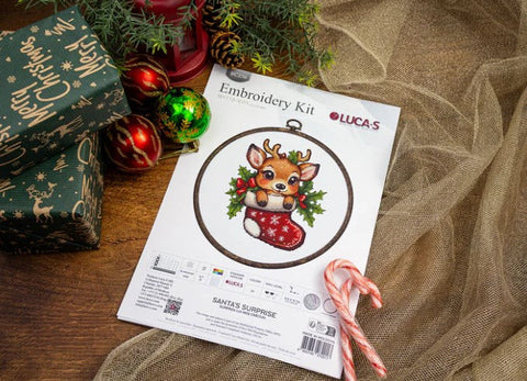 Luca-S Santa’s Surprise Christmas Cross Stitch Kit with Hoop, 13.5x15cm