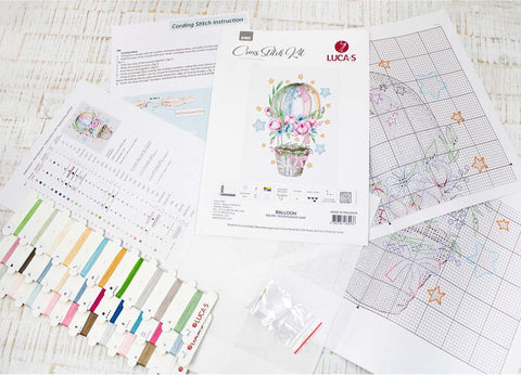 Luca-S Hot Air Balloon Cross Stitch Kit with Aida Canvas, Threads & Needle