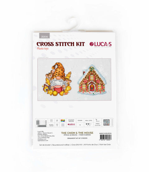 Luca-S Gnome & House Cross Stitch Kit with Aida Cloth, Threads, Needle Pattern
