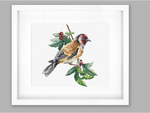 Luca-S Goldfinch Bird Cross Stitch Embroidery Kit with Threads Needle Pattern