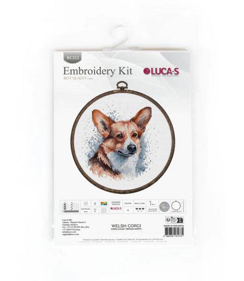 Luca-S Welsh Corgi Cross Stitch Kit with Hoop, Aida Fabric 14x15 cm