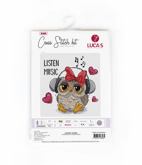 Luca-S Music Listening Cross Stitch Kit w/ Aida, Threads, Needle, Chart