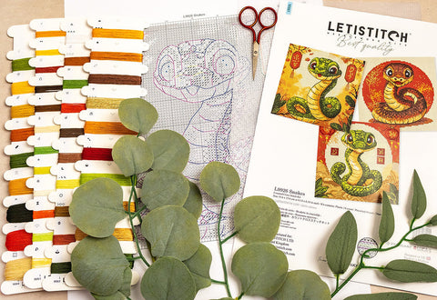 Cross Stitch Kit with Snake Design, Letistitch, 15.6 × 15.6 cm, Multicolor Embroidery Set with Fabric, Threads, Needle and Pattern