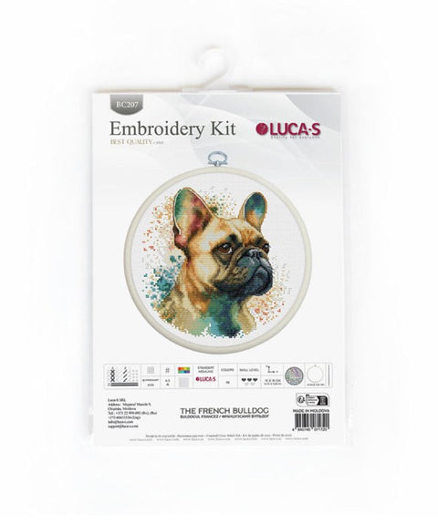 Luca-S French Bulldog Cross Stitch Kit with Hoop, 15x15 cm Complete Set