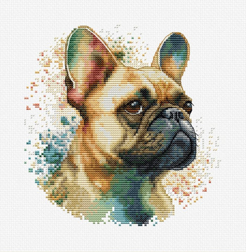 Luca-S French Bulldog Cross Stitch Kit with Hoop, 15x15 cm Complete Set