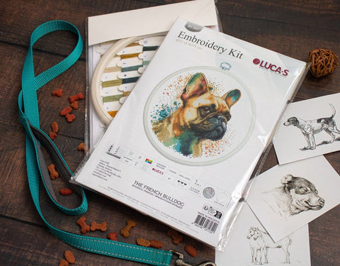 Luca-S French Bulldog Cross Stitch Kit with Hoop, 15x15 cm Complete Set